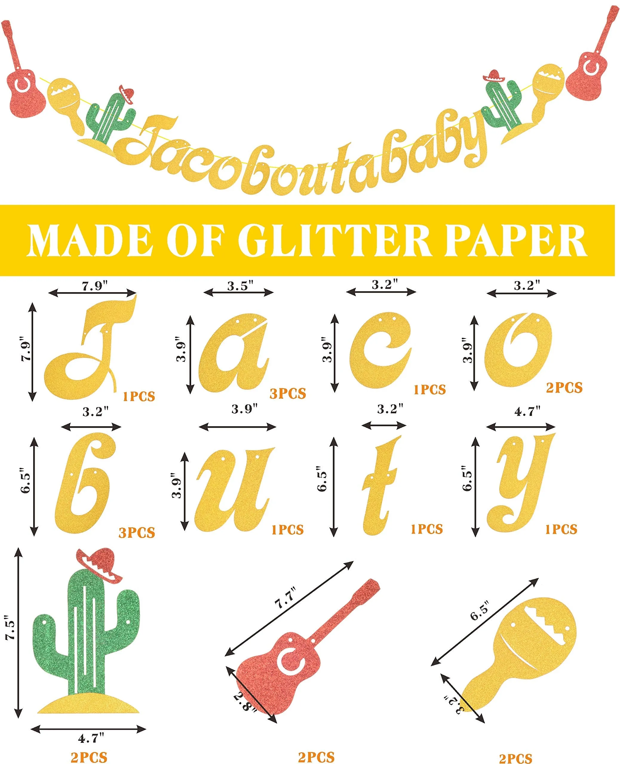 Taco Bout a Baby Decorations, Gold Glitter Taco Bout a Baby Banner Sign, Beautiful colors