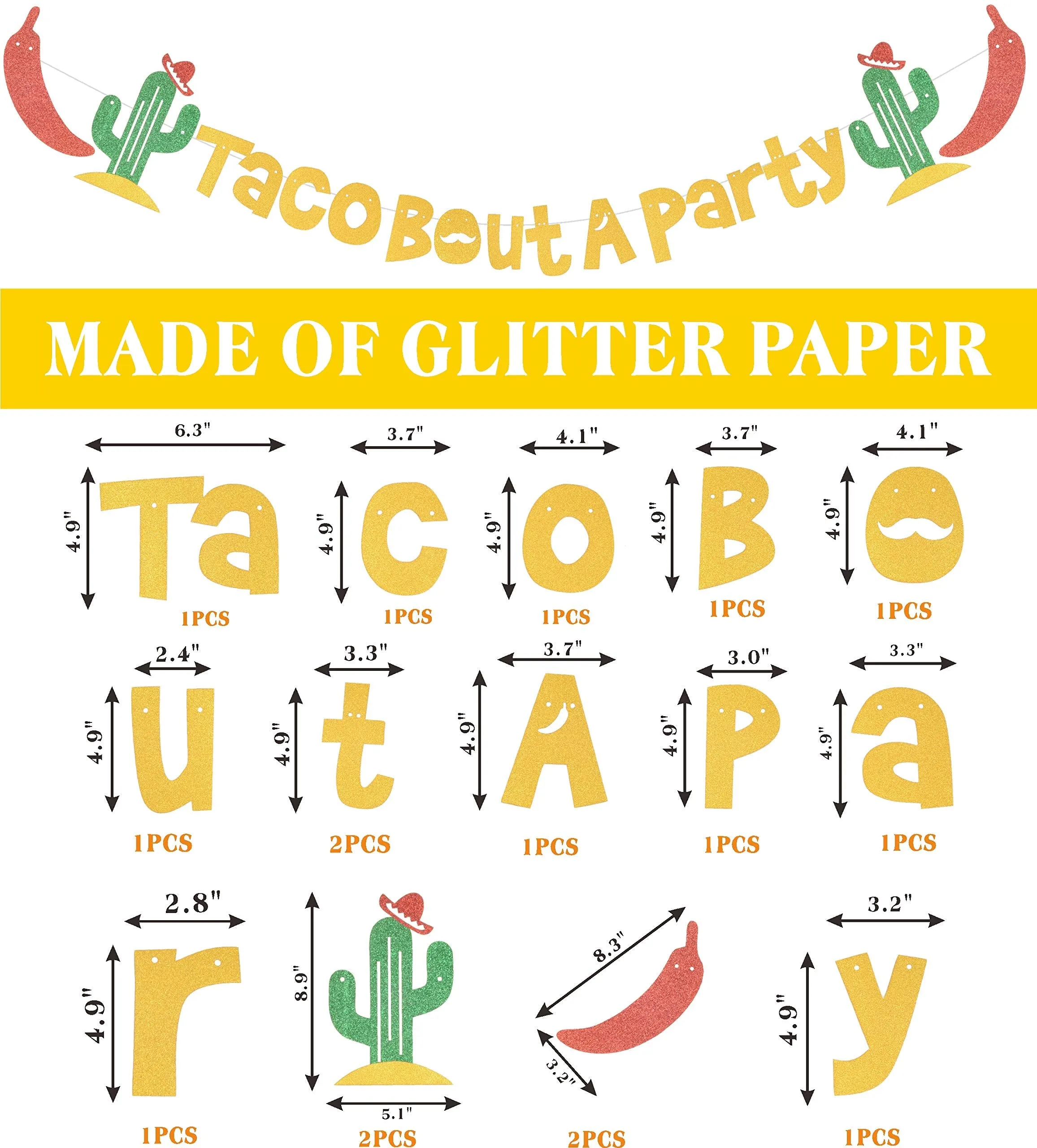 Taco Bout a Party Decorations | Gold Glitter Taco Bout a Party Banner Sign | Beautiful