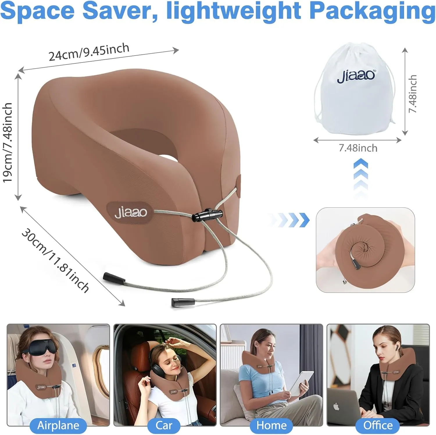 Travel Neck Pillow - Pain Relief & Comfortable Sleep on Cars, Trains & Planes - Memory Foam Advanced Neck Support for Long Flights, Eye Mask, Earplugs & Storage Bag