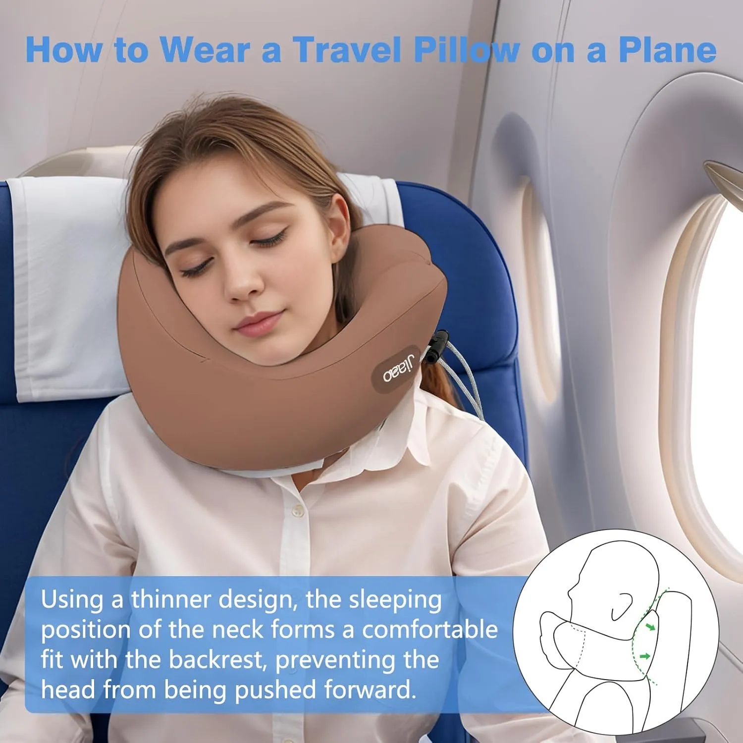 Travel Neck Pillow - Pain Relief & Comfortable Sleep on Cars, Trains & Planes - Memory Foam Advanced Neck Support for Long Flights, Eye Mask, Earplugs & Storage Bag