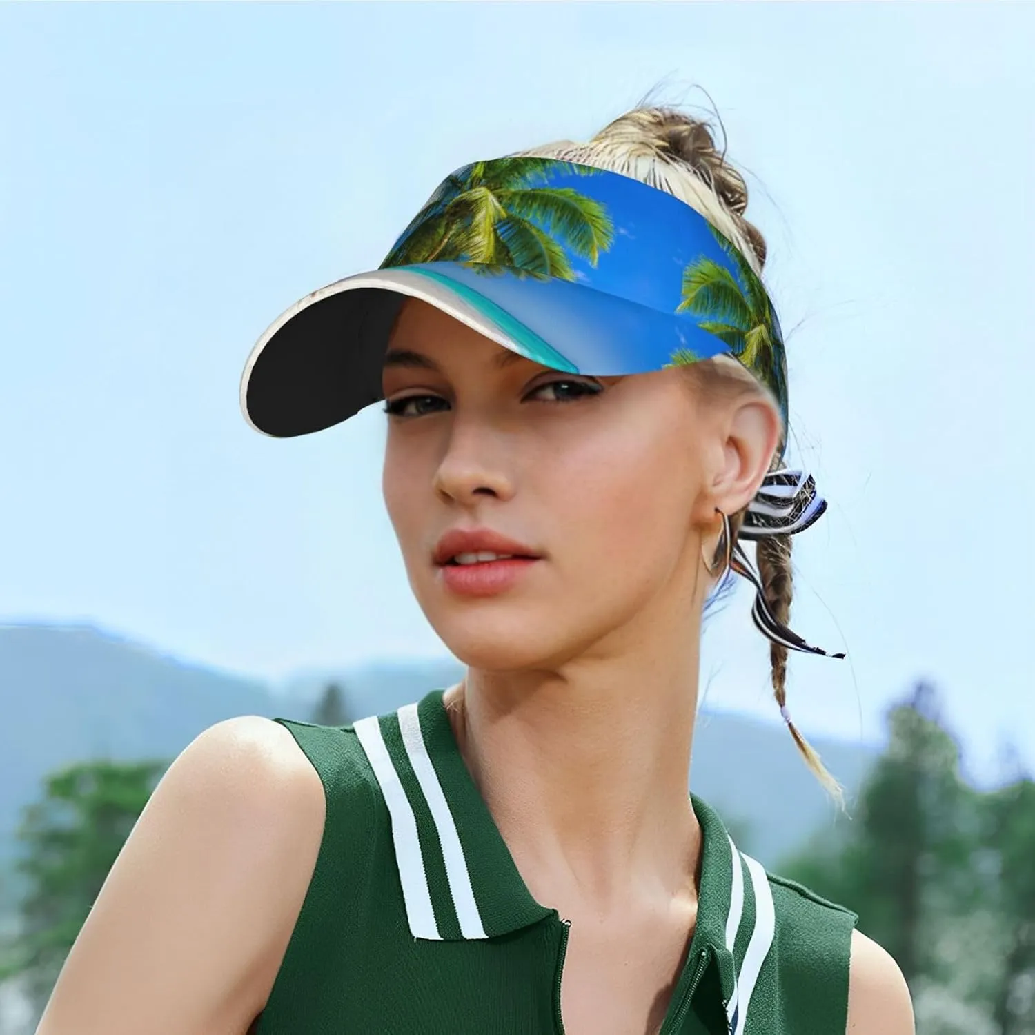 Tropical Island Palm Tree Sport Sun Visor Adjustable Summer Cap Visor Caps for Women Men Travel