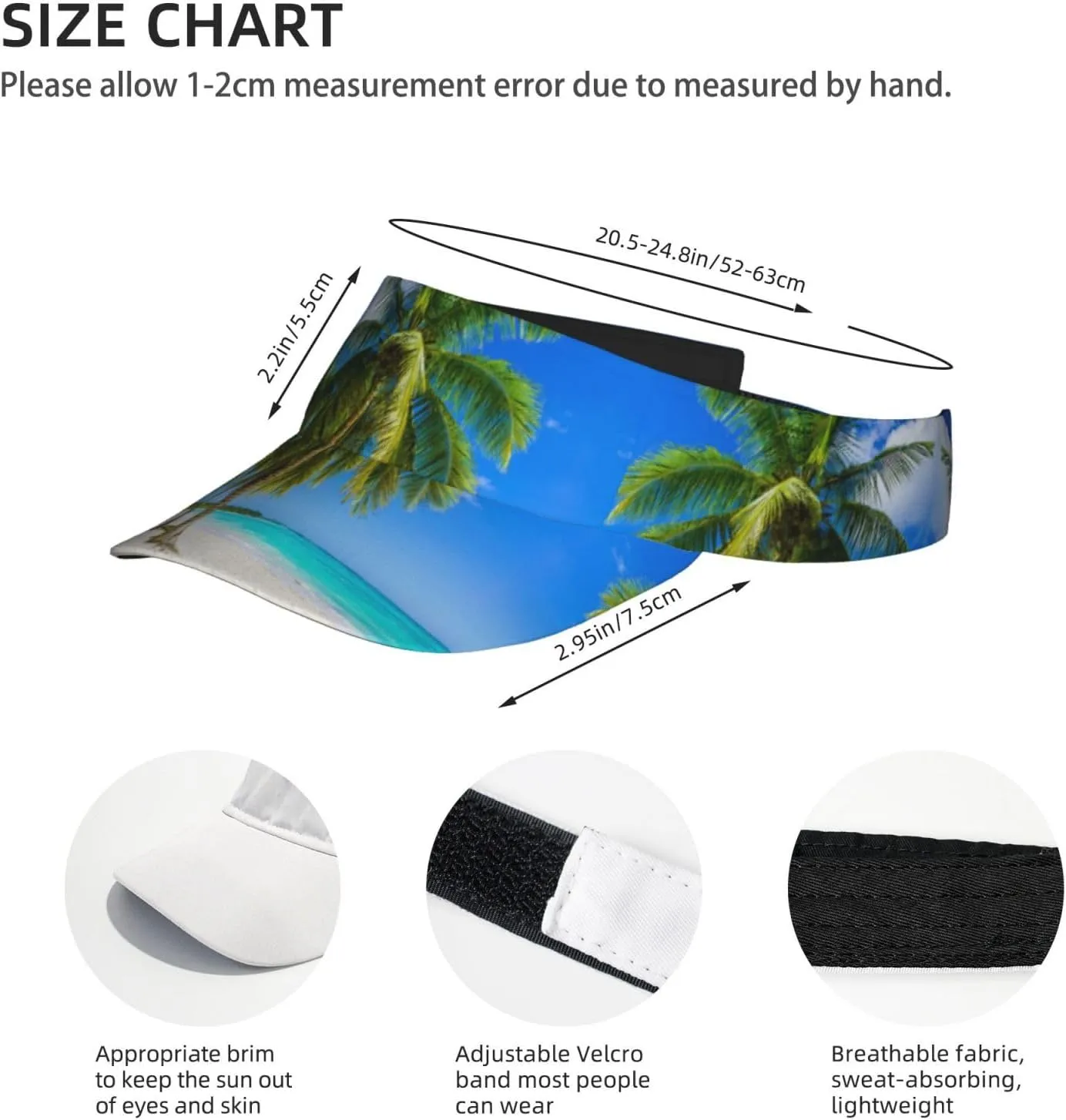 Tropical Island Palm Tree Sport Sun Visor Adjustable Summer Cap Visor Caps for Women Men Travel