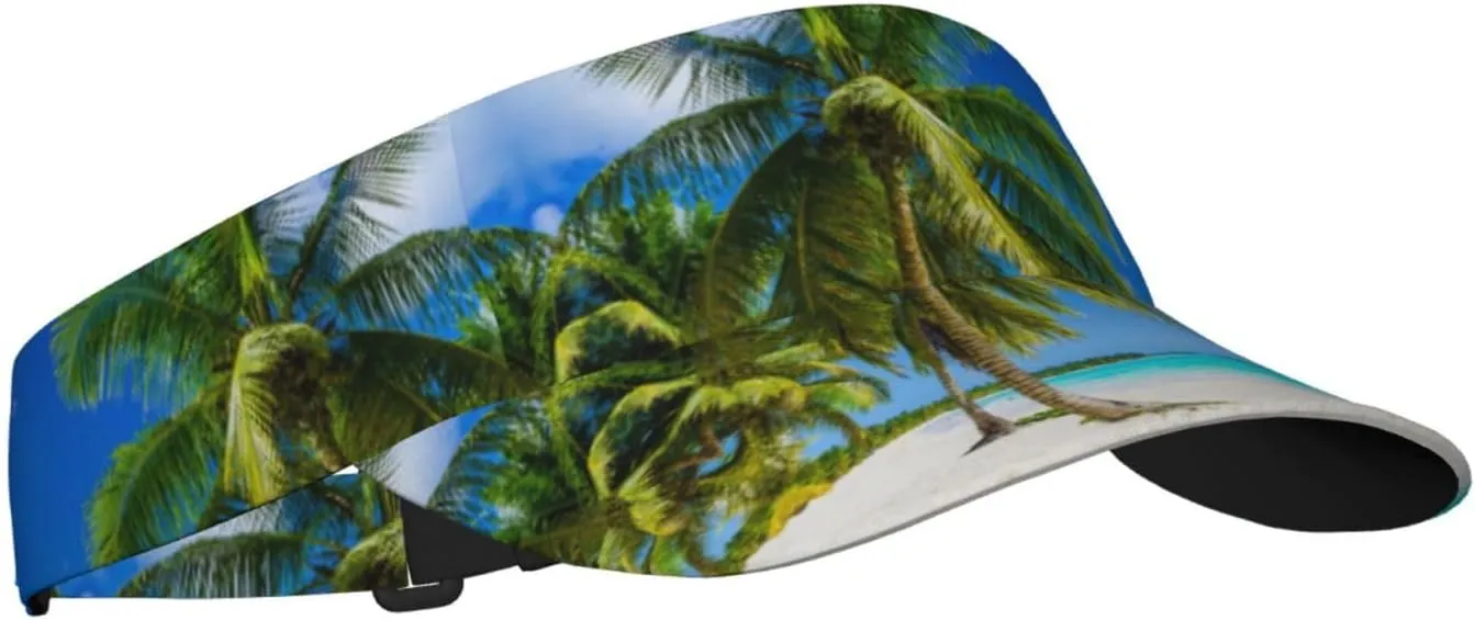 Tropical Island Palm Tree Sport Sun Visor Adjustable Summer Cap Visor Caps for Women Men Travel