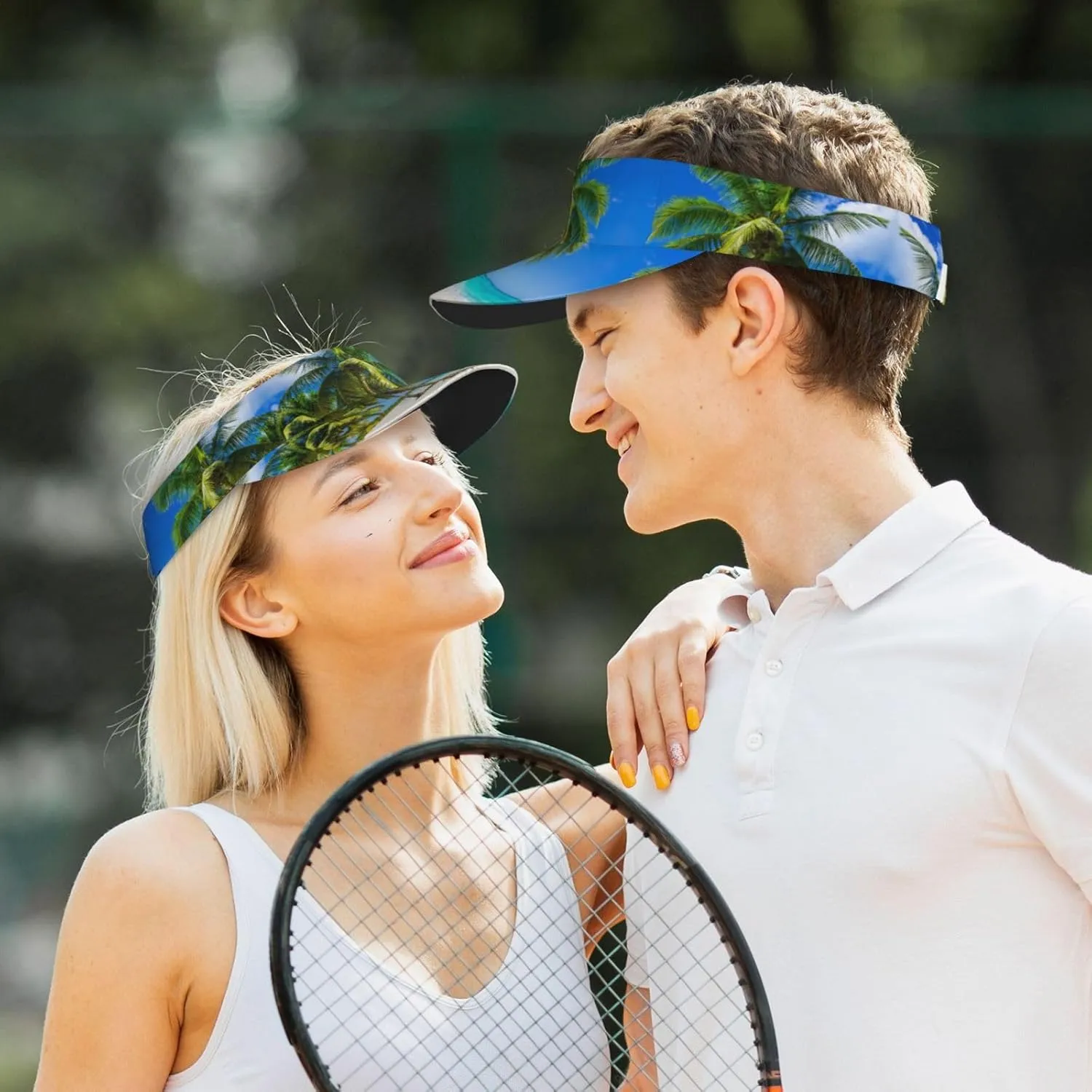 Tropical Island Palm Tree Sport Sun Visor Adjustable Summer Cap Visor Caps for Women Men Travel