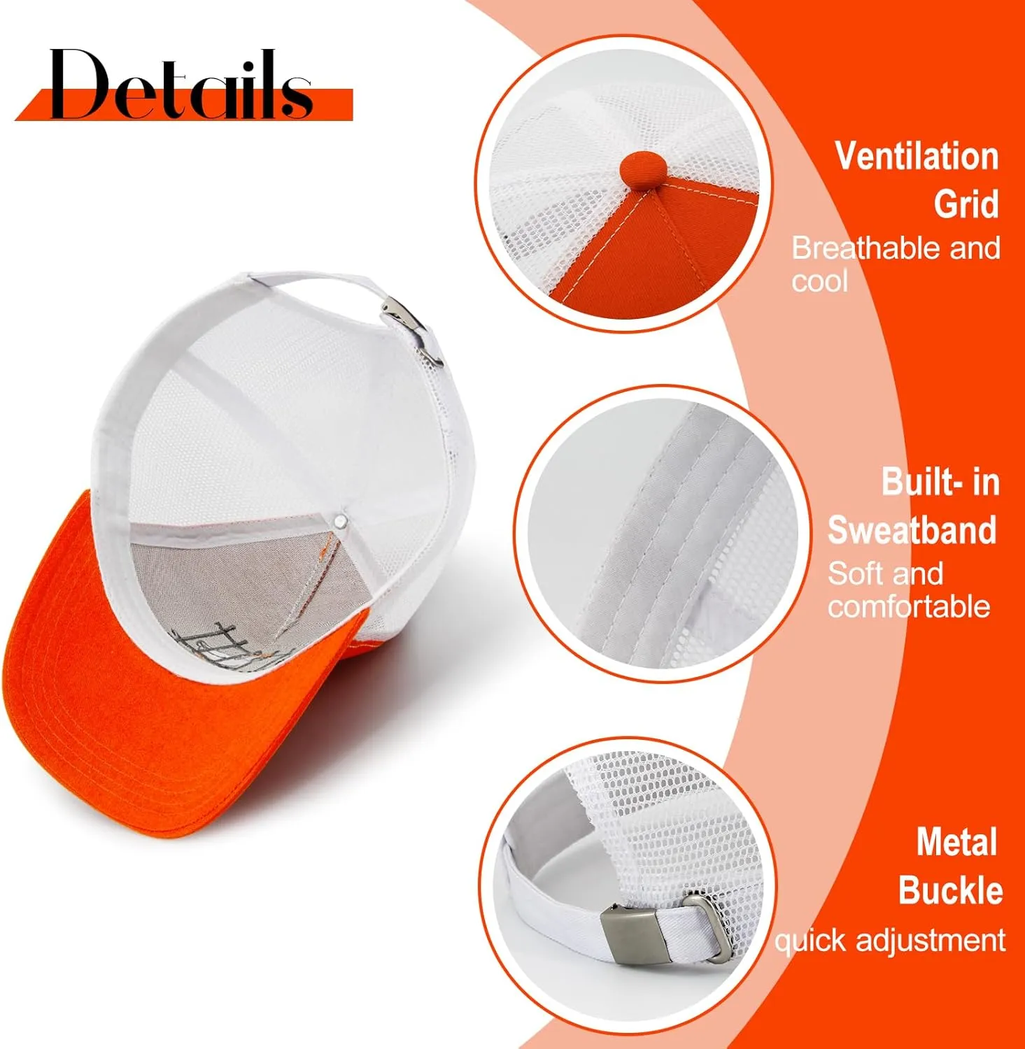 Unisex Trucker Adjustable Mesh Baseball Cap Dad Hat for Men Women Breathable Mesh Side with Stainless Steel Cap Buckle