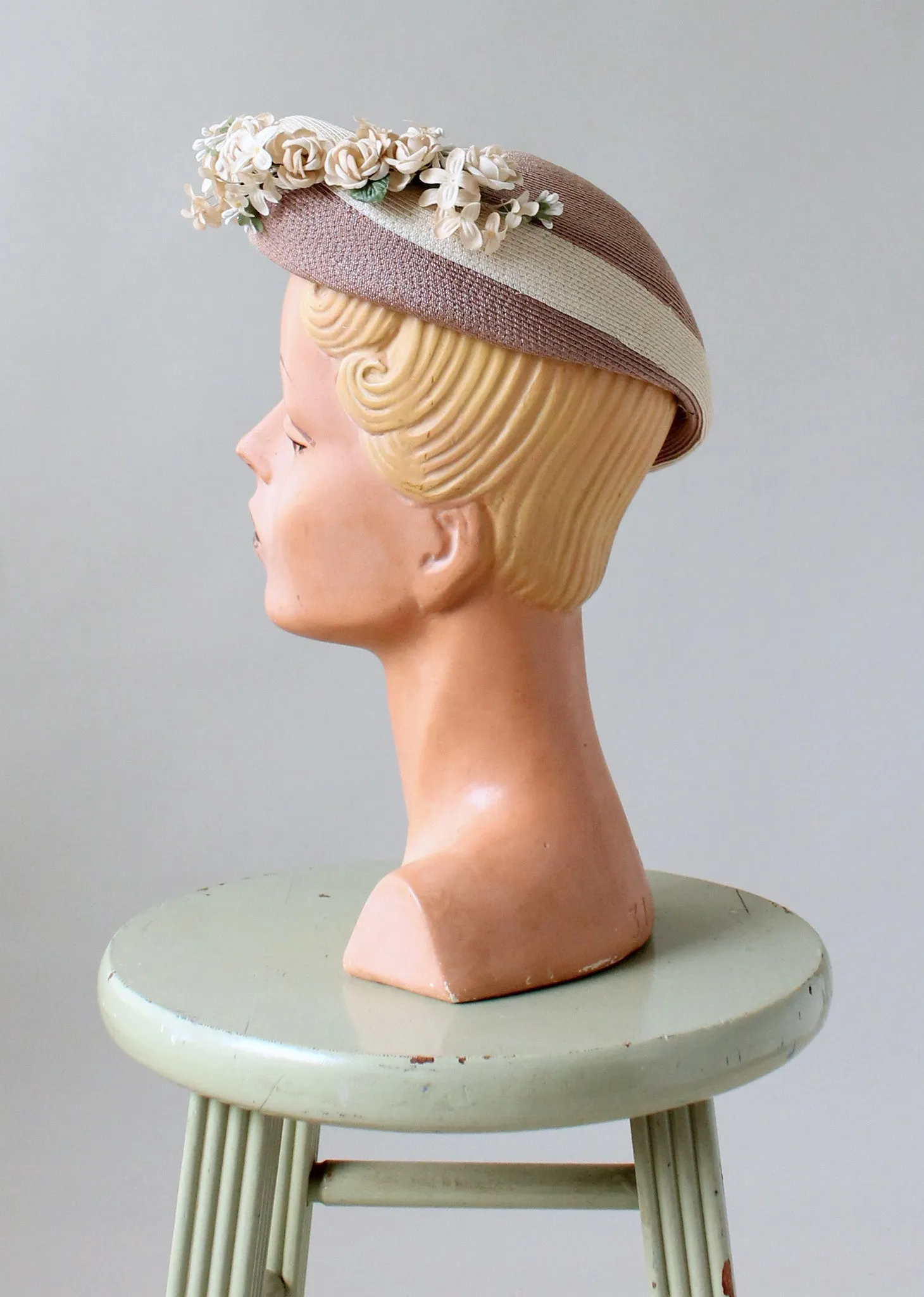Vintage 1940s Straw Beret with Floral Millinery