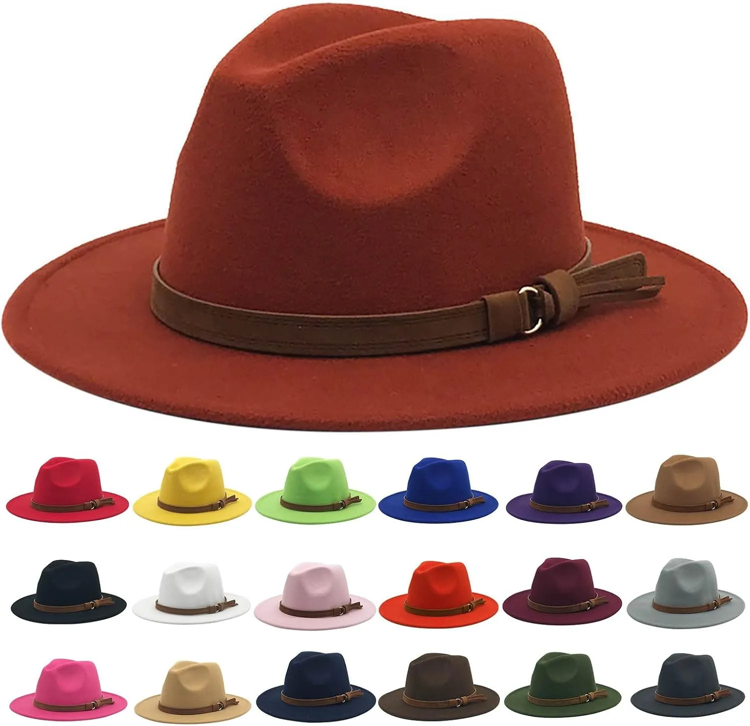 Windfall Men & Women Vintage Wide Brim Fedora Hat with Belt Buckle 1920 Womens Christmas Hat Cloche Hat
