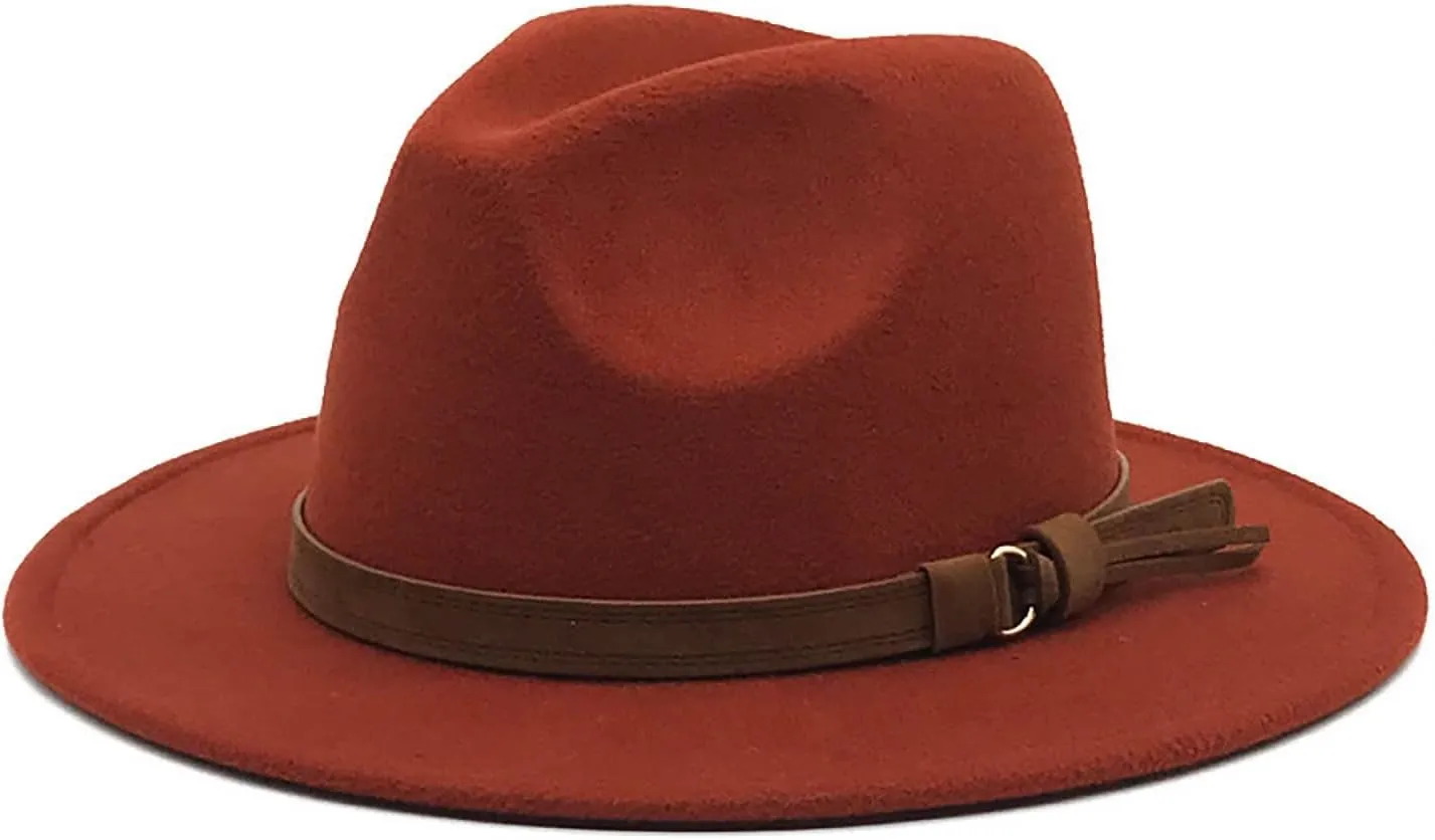 Windfall Men & Women Vintage Wide Brim Fedora Hat with Belt Buckle 1920 Womens Christmas Hat Cloche Hat