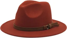 Windfall Men & Women Vintage Wide Brim Fedora Hat with Belt Buckle 1920 Womens Christmas Hat Cloche Hat