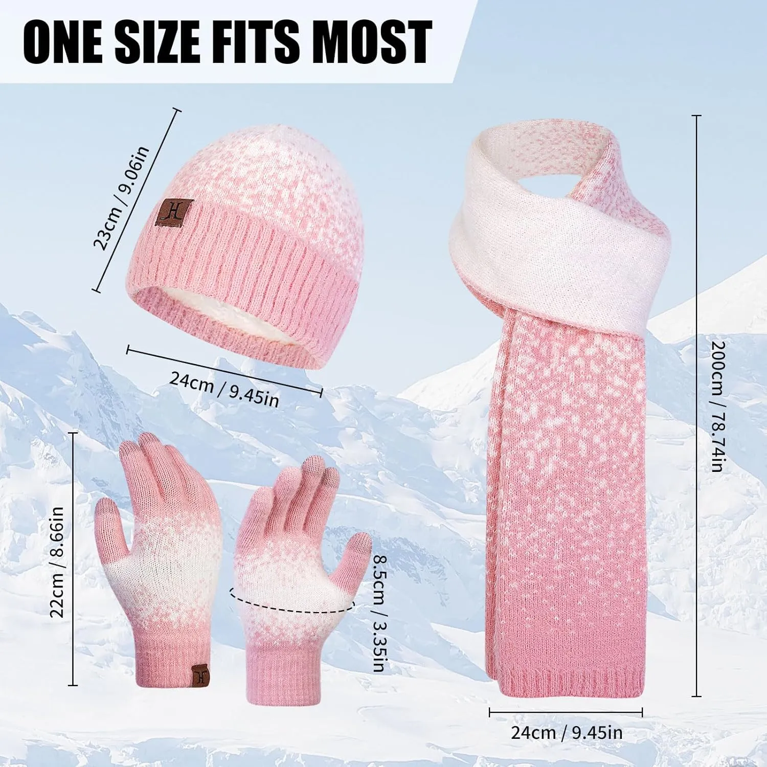 Winter Beanie Hat Scarf Gloves, Warm Fleece Lined Knit Beanie Hat Long Scarf & Touch Screen Gloves for Women Cold Weather Set