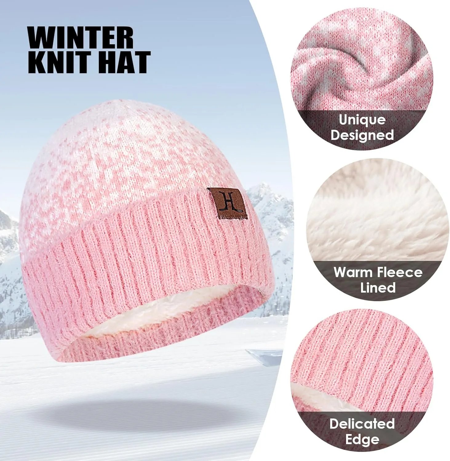 Winter Beanie Hat Scarf Gloves, Warm Fleece Lined Knit Beanie Hat Long Scarf & Touch Screen Gloves for Women Cold Weather Set
