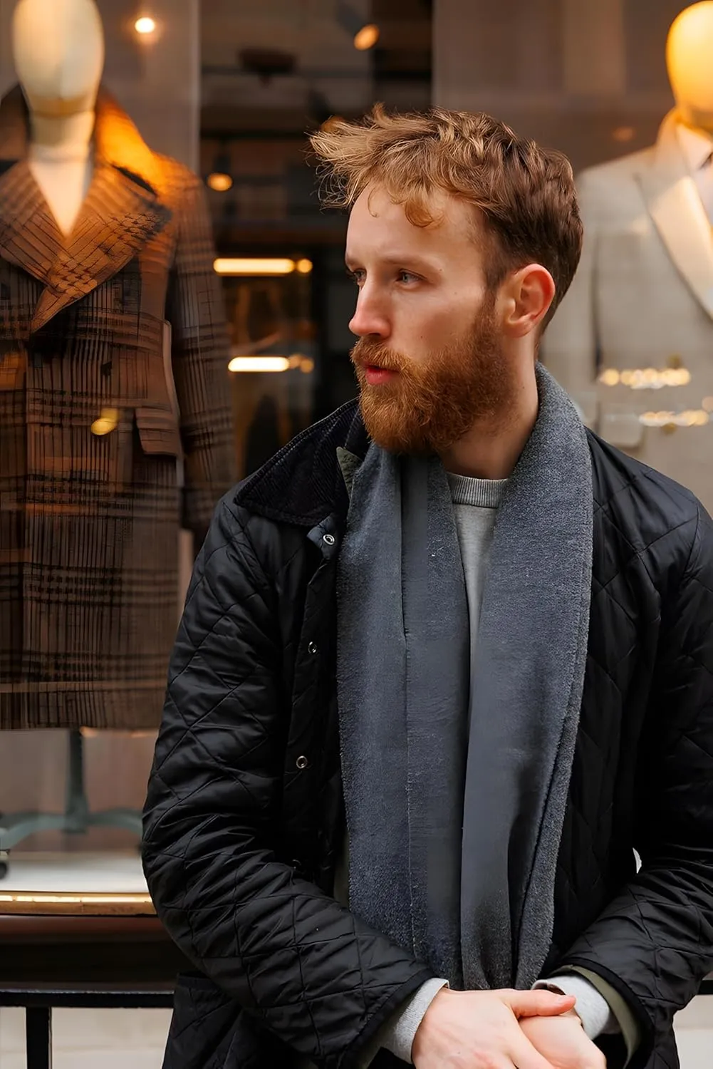 Winter Scarf For Men Ultra-Soft Plaid Tassel Men Scarf Warm Soft Cashmere Feel 73"12"