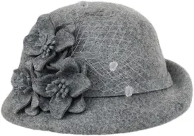 Women Floral Solid Hat Warm Wool Felt Flower Mesh Flower Hat Wide Brim Hat Autumn Winter