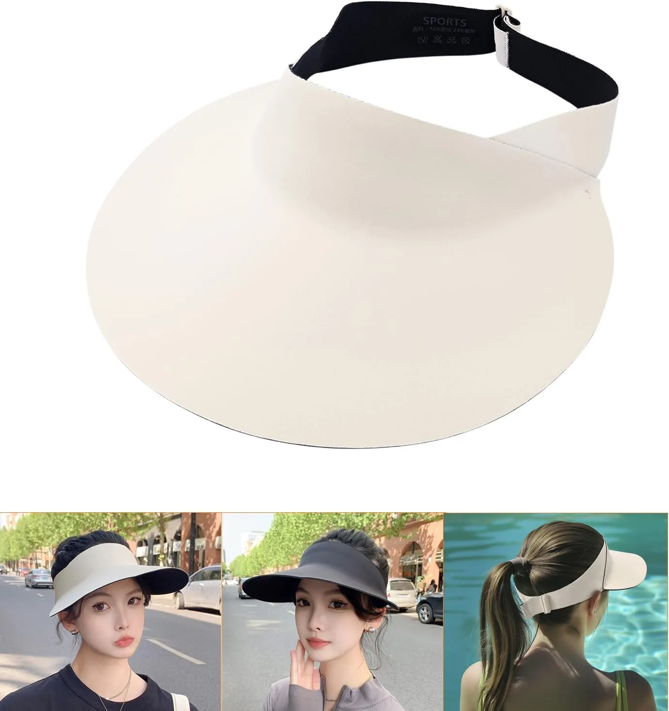 Women Wide Brimmed Non-Trace Ponytail Sunscreen Visor, Foldable Beach Sun Hat with UV Protection for Women Young Girls
