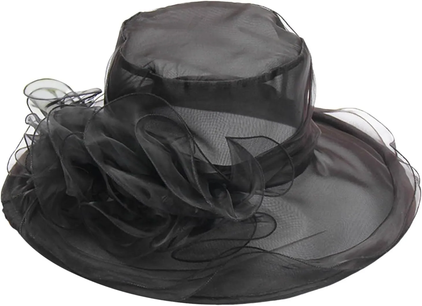 Women's Kentucky-Derby Hats Organza Church Fascinator Bridal Tea Party Wedding Hat Wide Brim Dress Hat Summer Sunhat