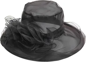Women's Kentucky-Derby Hats Organza Church Fascinator Bridal Tea Party Wedding Hat Wide Brim Dress Hat Summer Sunhat