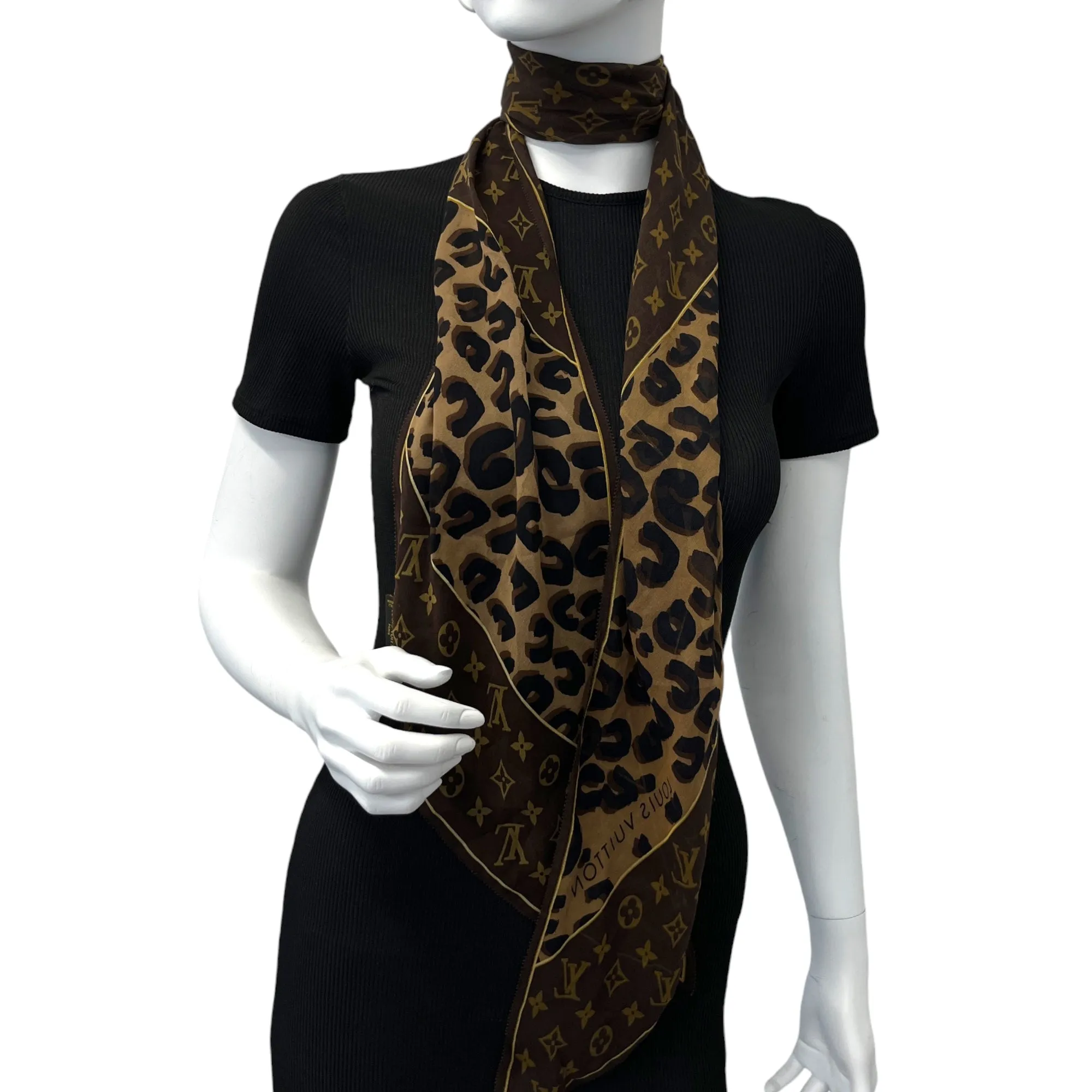 Women's Monogram Leopard Print Scarf Brown