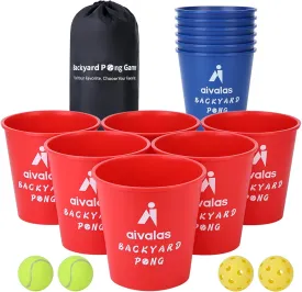 Yard Pong Outdoor Games, Giant Yard Games Set with 12 Buckets and Balls for Adults and Family, Toss Game Throwing Games for Beach, Camping, Lawn and Backyard